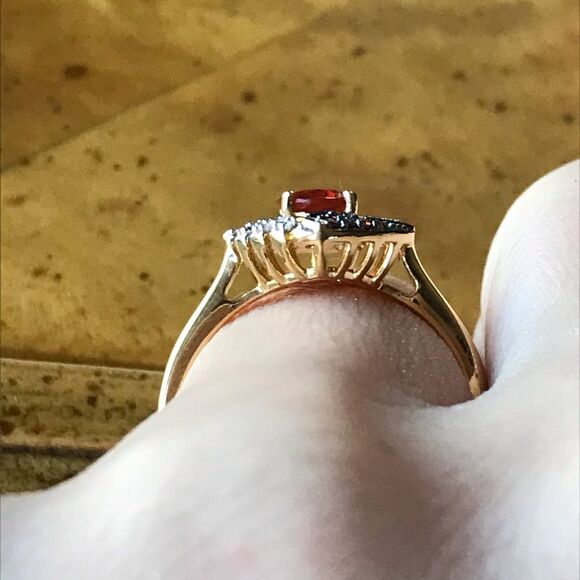 Natural Fire Opal Sterling Silver 18k Yellow Gold Vermeil Ring Size 7 - Picture 2 of 8